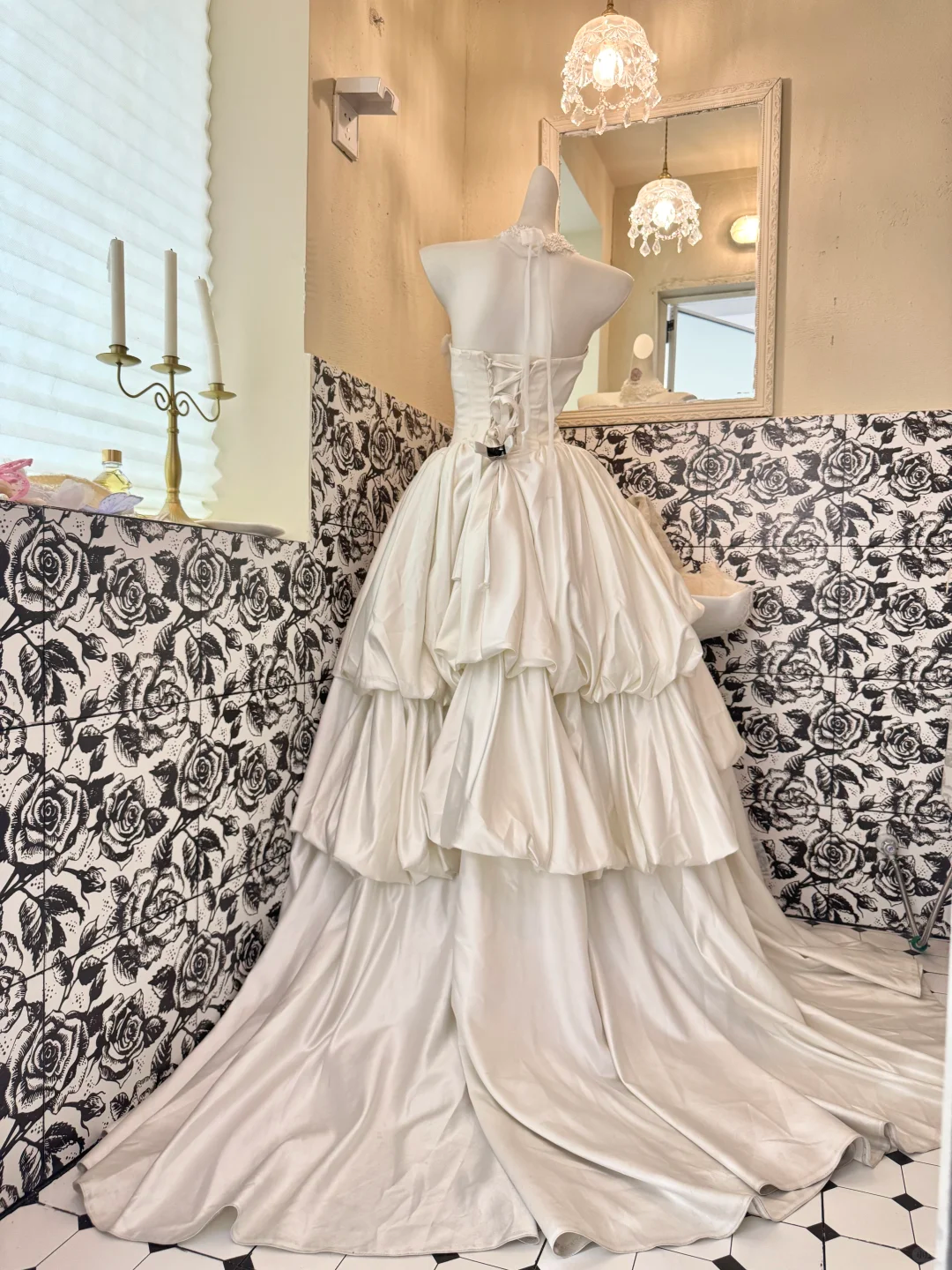 White Satin Strapless Waist-Cinched Voluminous Skirt Long Elegant Romantic Dress, Wedding Gown gh7779