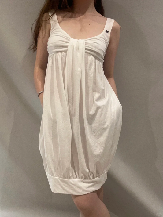 White Vintage Spaghetti Strap High Waist Bubble Skirt Prom & Evening Party Dress gh8467