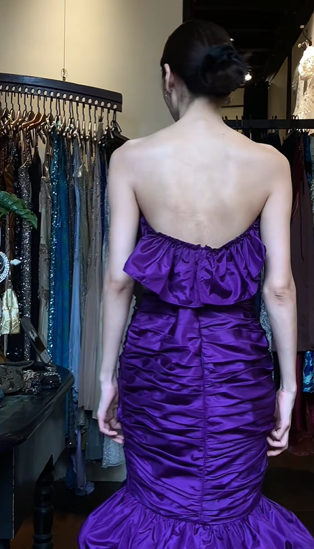 Purple Strapless Sweetheart Long Formal Gown Tiered Ruffle Mermaid Evening Dress gh9653