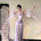 Purple fairy long satin tulle ball gown evening dress graduation dress gh4493
