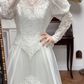 Ivory Vintage Lace High‑Neck Statement Puff‑Sleeve Beaded Pointed‑Bodice Long Train Wedding Dress gh8777