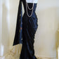 Girlhomeshops-Navy Blue Butterfly Long Satin Fashion One Shoulder Floor Length  Prom Dress Evening Dress Graduation Dress gh5197