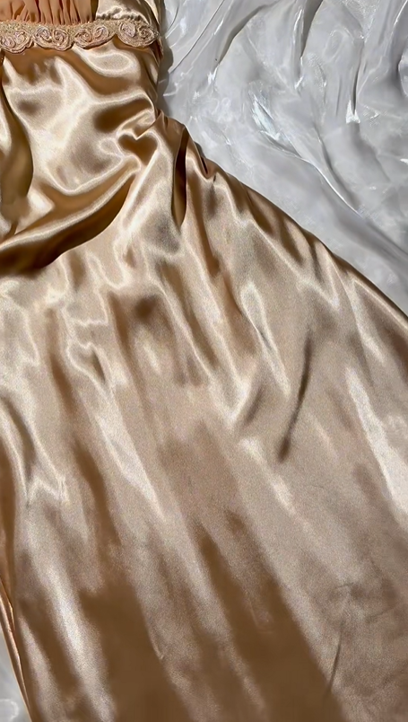 Elegant Champagne Gold Satin Fitted Waist Slim Prom & Evening Party Dress gh8517
