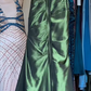 Olive Green Metallic Satin Strapless Evening Gown Big Bow Ruched Long Formal Prom Dress gh9742