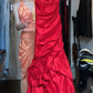 Red Satin Ruched Long Prom Dress with 3D Big Rose, Off Shoulder Formal Evening Gown gh9834