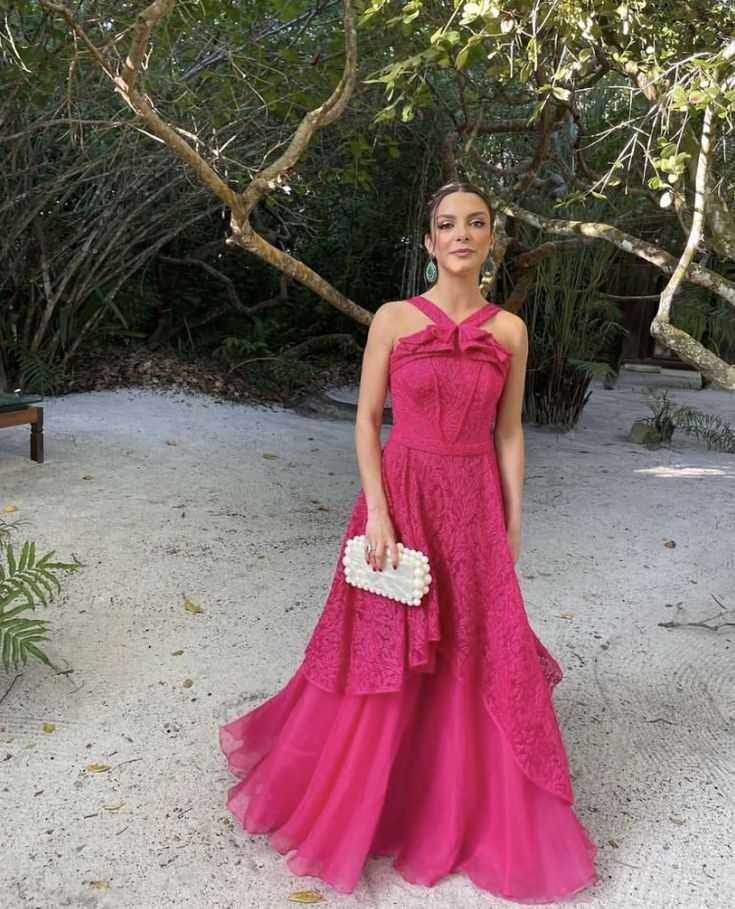 Robe de soirée longue en tulle et dentelle élégante et exquise, robe de soirée pour invités de mariage, rose, gh3362