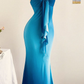 Blue Gradient Halter Neck Waist-Cinched Bodycon Sexy Evening Dress, Fairy Gown, Romantic Gown gh7442