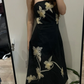 Black Vintage Luxury Strapless Apricot Print Fitted Waist Prom & Evening Party Dress gh8446