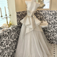 Ivory Gown with Silver Decorations, Waist-Cinched Slim A-Line Long Romantic Dress, Wedding Gown gh7703