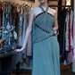 Halter Neck Dusty Green Chiffon Evening Gown Ruched Bodice Beaded Trim Long Prom Dress gh9683