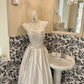 Silver Strapless Rhinestone Cinched Waist Full Flared Skirt Long Romantic Dress, Wedding Gown gh7813