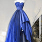 Blue off-the-shoulder A-line satin tulle long party dress prom gown evening gown gh3106