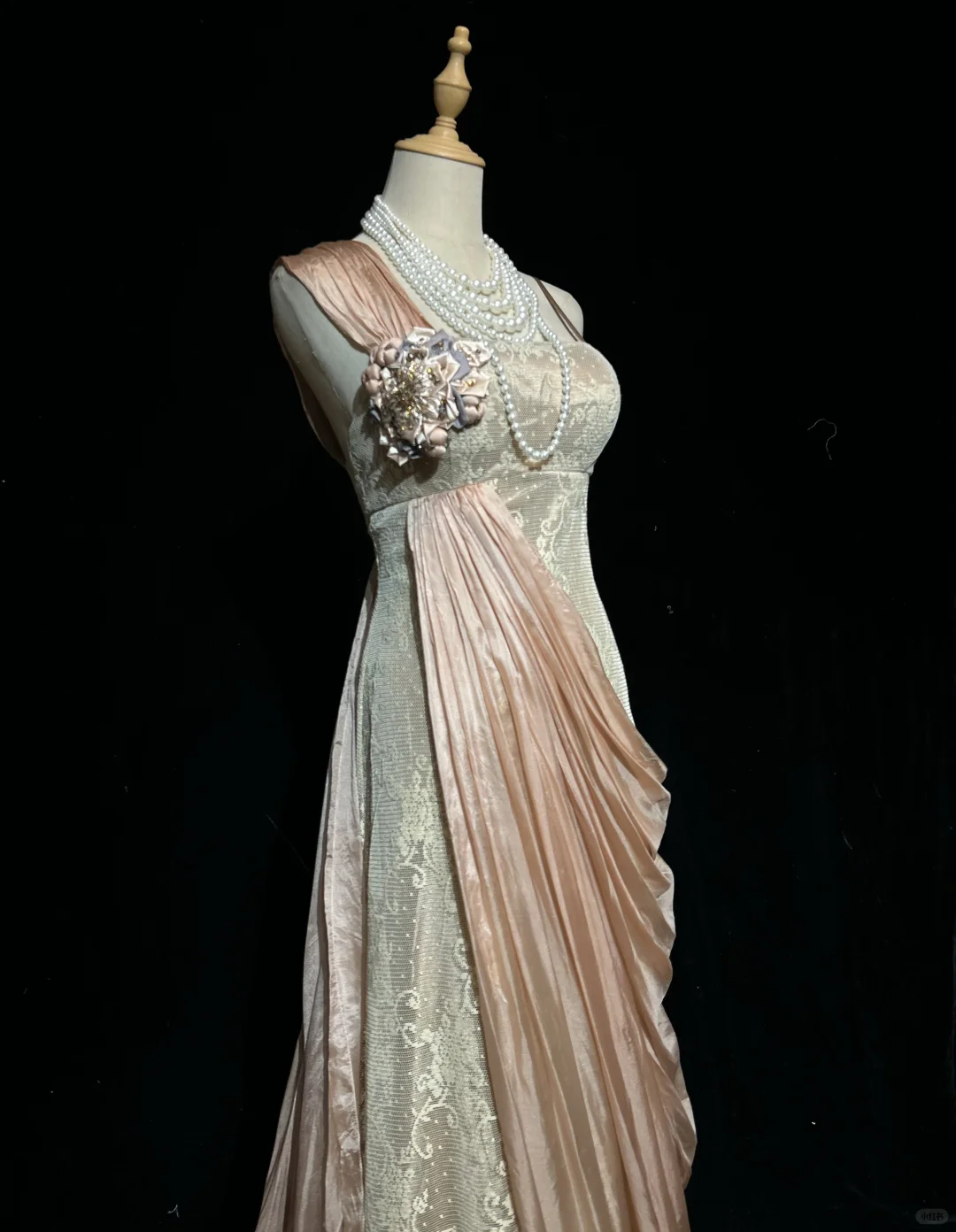 ✨Girlhomeshops-Nude Pink One Shoulder Draped Satin Gown Lace 3D Floral gh10141