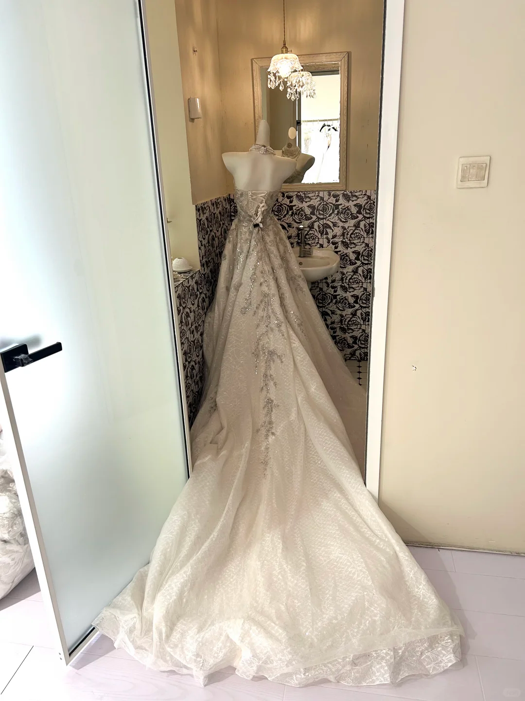 Ivory Gown with Silver Ornaments, Luxurious Exquisite Full Flared Long Romantic Dress, Wedding Gown gh7717