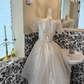 Ivory Puff Sleeve Square Neck Sequin Waist-Cinched Voluminous Skirt Romantic Dress, Wedding Gown gh7595