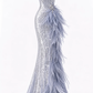 ✨Girlhomeshops-Light Blue Sweetheart Sequin Mermaid Evening Gown with Feather Details gh10311