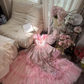 Rosa süße Mode elegante exquisite Spitze floral lange Tüll Spitze Prinzessin Ballkleid Abendkleid Geburtstagskleid Erwachsene Zeremonie Kleid gh4032