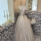 Ivory Gown With Silver Sequins, Vintage Luxury Waist-Cinched Full Flared Long Romantic Dress, Wedding Gown gh7716