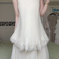 Ivory Halter Neck Pleated Long Evening Gown, Lace Trim Peplum Overlay Double‑Layer Chiffon Floor‑Length Formal Prom Dress gh8988