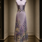 ✨Girlhomeshops-Lavender 3D Lavender Floral Long Cheongsam Qipao gh10436