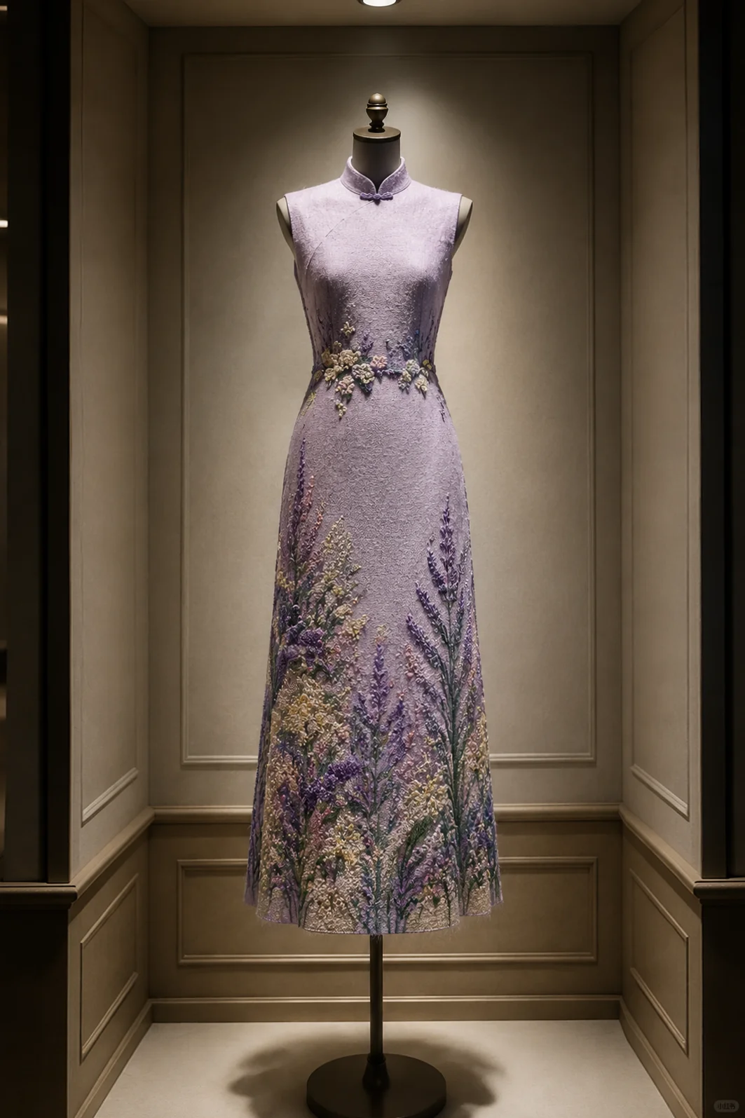 ✨Girlhomeshops-Lavender 3D Lavender Floral Long Cheongsam Qipao gh10436