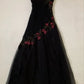 Black delicate floral beaded long tulle elegant ball gown evening dress formal birthday party dress dance dress gh3151