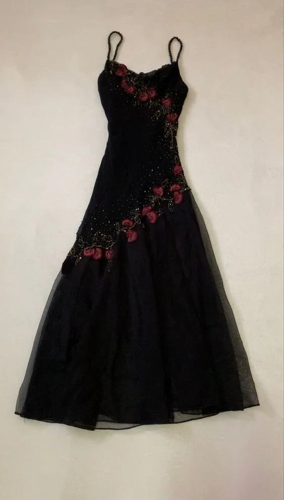 Black delicate floral beaded long tulle elegant ball gown evening dress formal birthday party dress dance dress gh3151