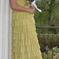 Robe de soirée longue en satin jaune élégante à bretelles spaghetti, robe de bal à plusieurs niveaux, robe de soirée formelle gh3655
