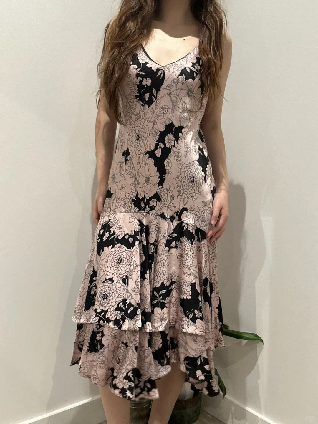 Light Pink Base Sexy Vintage Black Floral Print Spaghetti Strap Fitted Waist Slim Long Prom & Evening Party Dress gh8443