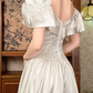 White Satin Vintage Embroidered Fitted Waist Figure‑Flattering Full Flared Skirt Prom Gown, Wedding Dress gh8606