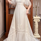 Ivory Vintage Tulle Wedding Gown, High Neck, Flare Mid‑Sleeves, 3D Floral Lace Appliqués, Empire High Waist, Multi‑Ruffle Hem Long Train Prom Dress gh8635