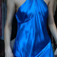 Royal Blue Halter Satin Prom Dress Twist Knot Waist Long Draped Formal Evening Gown gh9842