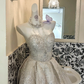 Ivory Strapless Gown with Silver Decorations, Waist-Cinched Full Flared Long Romantic Dress, Wedding Gown gh7699