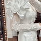 Ivory Vintage Lace Satin Mermaid Wedding Dress, Puff Shoulder Long Sleeve Bridal Gown gh8745