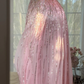 Pink Strapless Vertical Heavy Beaded Irregular Ruffle Mermaid Evening Dress, Prom Gown gh9521