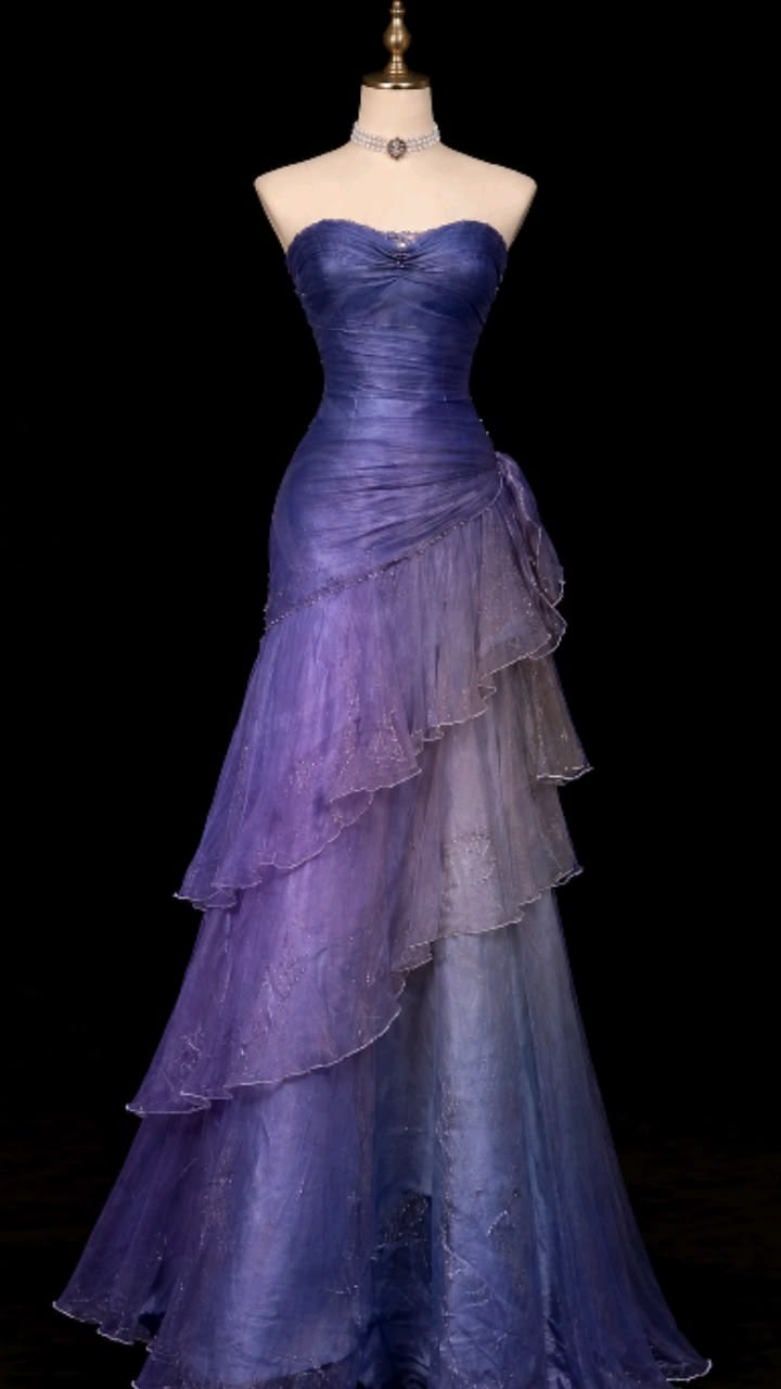 ✨Girlhomeshops-Purple Blue Ombre Sweetheart Mermaid Prom Dress Strapless gh10196