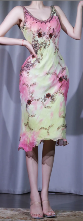 ✨Girlhomeshops-Ombre Floral Beaded Spaghetti Strap Midi Party Dress gh10027