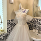 Ivory Off-the-Shoulder Waist-Cinched Full Flared Skirt Long Romantic Dress, Wedding Gown gh7754