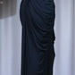✨Girlhomeshops-Black Halter Midi Evening Dress Velvet Ruched Draped Prom Gown gh9969