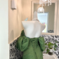 Green Strapless Soft Neckline Waist-Cinched Fitted Ruched Mermaid Skirt Long Romantic Dress gh7624