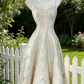 Champagne Jacquard Thin Spaghetti Strap Waist-Cinched Dress - Elegant Gown for Light Evening Events gh6959