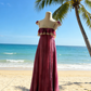 Robe longue fuchsia en mousseline à volants et dentelle, manches papillon - Robe longue vintage vaporeuse dos nu gh6964