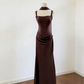 Dark Coffee Satin Lace-Up Sash Mermaid Dress - Vintage Socialite Style Cocktail Gown gh6963