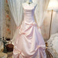 Pink Vintage Fashion Elegant Long Satin Pleated Ball Gown Evening Dress gh3378