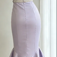 Strapless Lavender Satin Prom Gown Beaded Belt Butterfly Detail High Low Ruffle Hem Evening Dress gh9477
