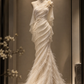 ✨Girlhomeshops-Gorgeous Ivory Feather Fringe Mermaid Qipao Bridal Evening Gown gh10329