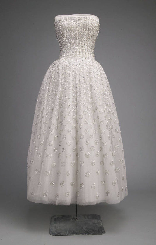 girlhomeshops--White Shiny Gorgeous Exquisite Beaded Long Tulle Strapless Prom Dress gh5621