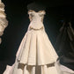 Girlhomeshops-Ivory and Gold Beaded Long Layered Floor-Length Wedding Dress with Train gh5389