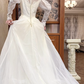 Ivory Vintage Wedding Gown, Illusion High Neck, Lace Appliqué Puff Long Sleeves, Lace Empire Waist, Flowy Full‑Length Skirt, Multi‑Layer Lace Hem, Long Lace Train, Bridal Prom Dress gh8729