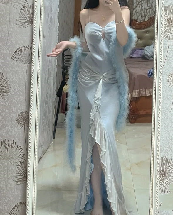 Robe de soirée élégante en satin, tulle, mousseline de soie, coupe sirène, coupe ajustée, robe de bal, robe de soirée, robe de bal, champagne, gh3683